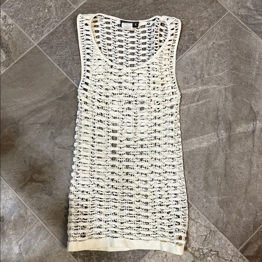 Annex M/L Sleeveless Cream Textured Bodycon swimsuit cover white Dress